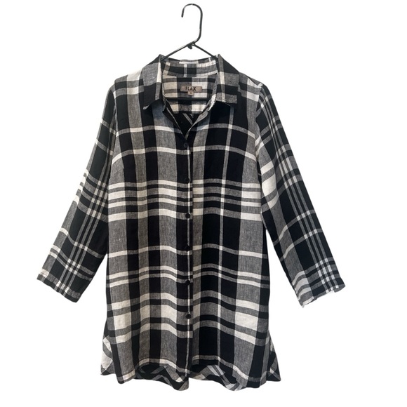 FLAX black and white plaid tunic dress button down size small - Picture 1 of 4